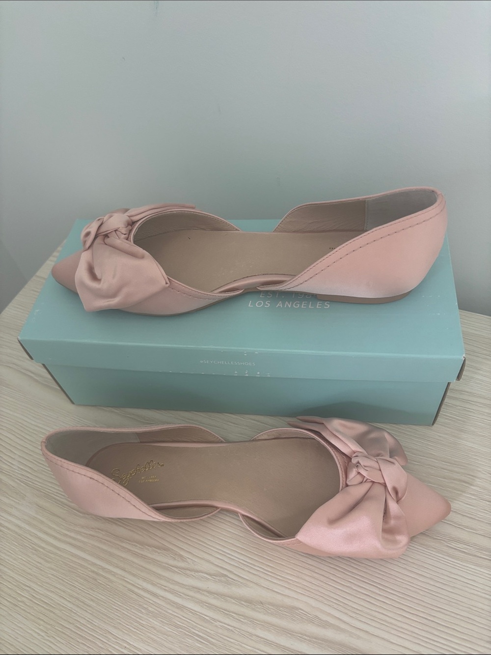 Anthropologie Seychelles | Blush Pink Satin Bow Flats